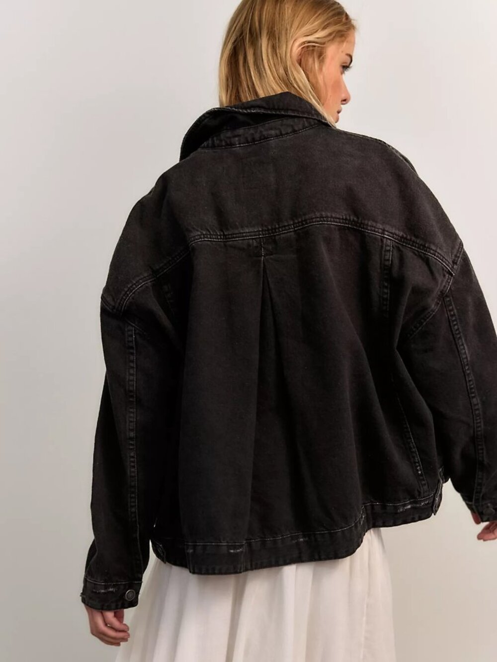 NWOT - Free People - We The Free - Opal Swing Denim Jacket - Black - Sz M - Picture 4 of 8